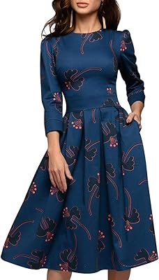 Robe de soirée mi-longue classique à motif floral pour femme, manches 3/4