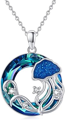 Collier pendentif méduse en argent sterling avec cercle bleu, pendentif méduse en cristal