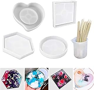 Moules de dessous de verre en résine de silicone usohiral, ronds, carrés, hexagonaux, en forme de cœur, 4 pièces. Commandez en toute confiance sur Diaytar, votre marketplace de confiance