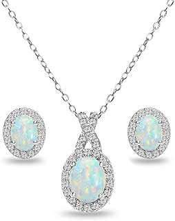 Ensemble collier et boucles d'oreilles en argent sterling, pierre précieuse créée ou simulée