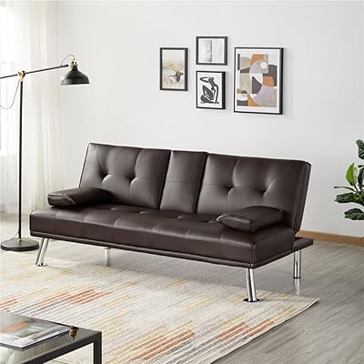 Canapé-lit futon à manivelle canapé-lit en simili cuir pour salon lit