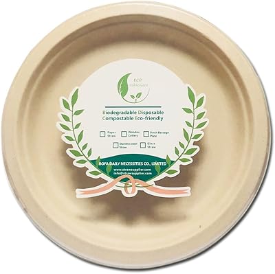 Assiettes en bagasse biodégradables [9 pouces, 25 pièces] fabriquées à partir de fibre
