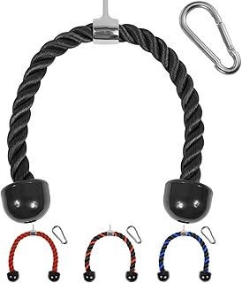 Système d'accessoires pour machine à câble de traction de gymnastique comprenant une corde coudée pour triceps de luxe disponible en 27" et 36" en 4 couleurs avec boucle à crochet yes4all. Votre satisfaction, notre priorité chez Diaytar