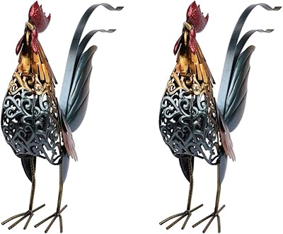 2 pièces de coq en métal fait à la main, figurine de coq en fer sculpté, sculpture de coq en métal, figurine de poulet debout, figurine de poulet de jardin. Diaytar Sénégal : Large gamme, petits prix, grande satisfaction