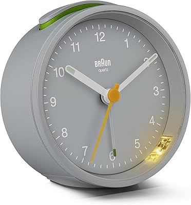 Réveil analogique braun classic avec fonction snooze et rétroéclairage, mouvement à quartz silencieux