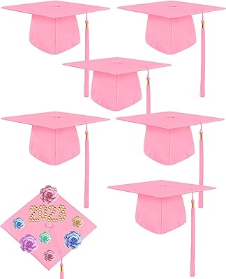 6 pièces casquettes de remise des diplômes avec pompon réglable casquette de remise