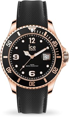 Montre ice - montre à bracelet en silicone noir et or rose
