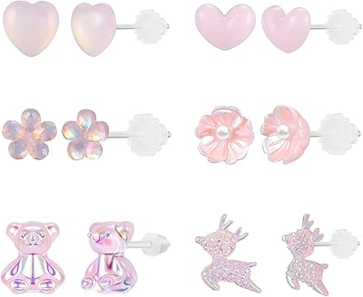 6 paires de boucles d'oreilles en plastique médical pour oreilles sensibles, jolies boucles