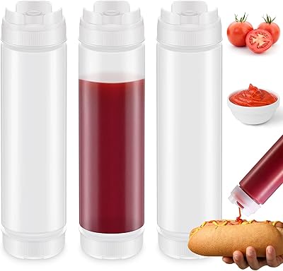 3 bouteilles à presser inversées en plastique de 16 oz, embout rechargeable, grand