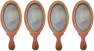 Assiette ovale sizzler braydah 2 shopping avec base en bois et poignée marron