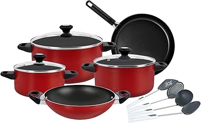 Batterie de cuisine antiadhésive prestige classic 12 pièces rouge pr21179