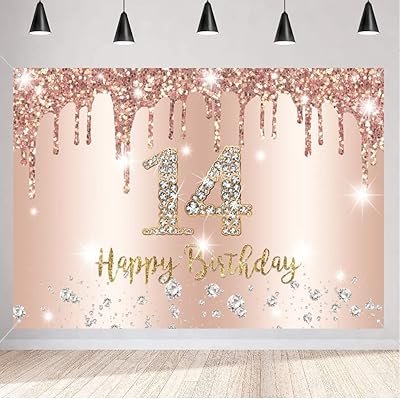 Bannière de fond joyeux 14e anniversaire, décorations de fête pour filles de 14