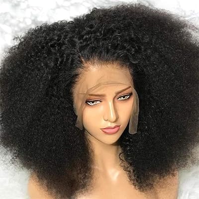 Perruque lace front wig cheveux humains afro bouclés de 16