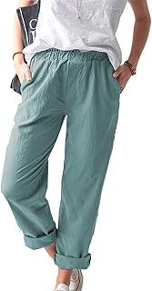 Pantalon de survêtement ample décontracté en coton et lin de couleur unie