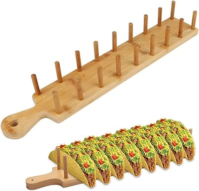Plateau porte-tacos en bambou - le support peut contenir 8 tacos souples