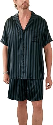 Ensemble pyjama en soie pour hommes, vêtements de nuit à manches courtes, ensemble