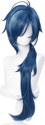 Perruque queue de cheval bleue kaya genshin, effet de jeu d'anime bouclé