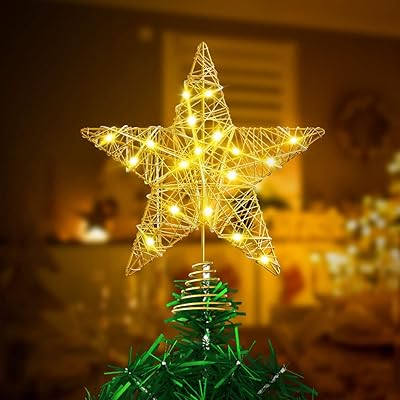 Décoration d'arbre de noël dorée 20 étoiles led et lumières avec 2