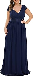 Ever-pretty plus robe en mousseline de soie et dentelle à manches courtes