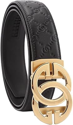 Ceinture en cuir gaufré pour homme avec boucle automatique à cliquet, longueur réglable