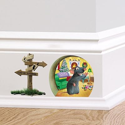 Autocollant mural 3d de souris et de cheminée de noël, autocollants muraux amovibles