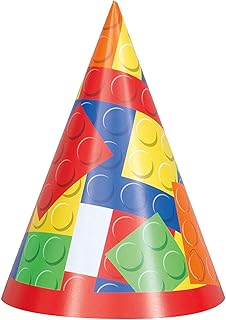 Unique party 58241 - chapeaux de fête d'anniversaire building blocks, paquet de 8