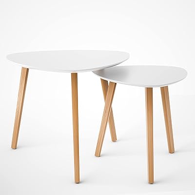 Table d'appoint triangulaire gigogne en bambou bamos, ensemble de 2 tables basses simples