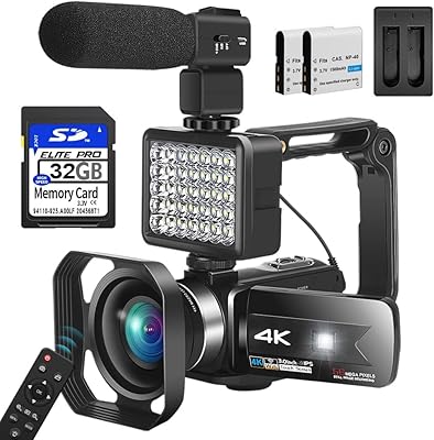 Caméscope vidéo 4k 56mp avec vision nocturne ir, zoom numérique 16x, microphone, télécommande