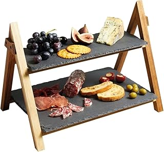 Support de service hkosme à 2 niveaux support gâteaux en ardoise
