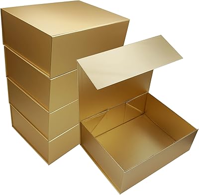 Lot de 5 grandes boîtes cadeaux avec couvercle magnétique pour cadeaux, 33 x 24,5 x 12 cm, boîte décorative vide pliable pour emballage cadeau, or. Diaytar Sénégal : Simplicité, rapidité, économie
