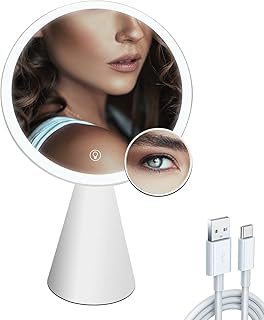 Miroir de maquillage éclairé grossissant 1x/5x, miroir de courtoisie led rechargeable 8"