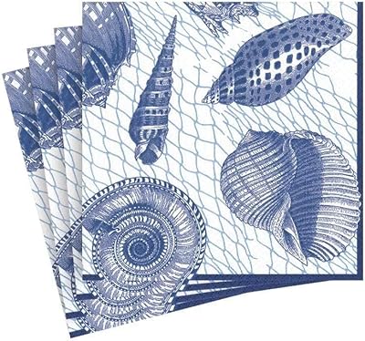 Serviettes à cocktail en papier à coquillages bleus et maille caspari, 20 pièces