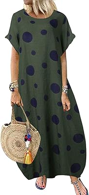 Robe longue décontractée ample à manches courtes et col en v pour femme