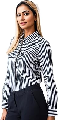 Chemise formelle à col large rayée en pur coton