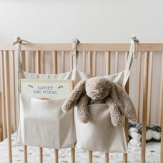 Sac de rangement suspendu en lin pour enfants, organisateur 2 poches pour lits