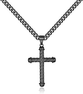Collier croix en acier inoxydable pour hommes, chaîne cubaine, pendentif croix en argent