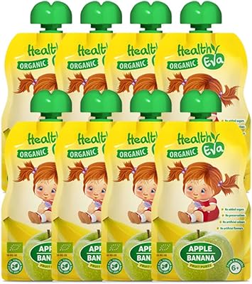 Aliment biologique pour bébé aux pommes et bananes healthy eva, 90 g, paquet