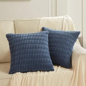 TAIES D'OREILLER FANCY HOME 24X24, PAQUET DE 2 TAIES D'OREILLER À RAYURES BLEU