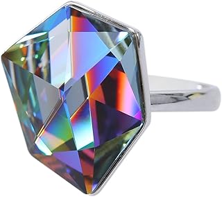 Bague en argent sterling brillant avec pierre swarovski hexagonale moonstone pour femme, taille