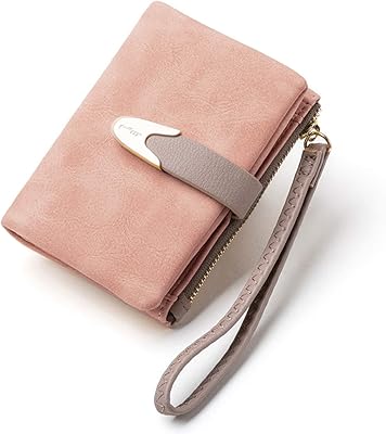 Mini portefeuilles rfid à deux volets pour femmes, porte-monnaie à fermeture éclair, rose