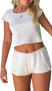 Ensemble 2 pièces barboteuse tricotée à imprimé floral pour femme y2k, ensemble haut