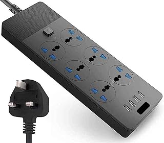 Adaptateur de rallonge universel be-one (6 voies 4 usb, noir/2 mètres)