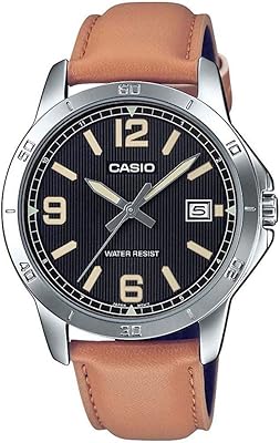 Montre casio en cuir marron pour homme, modèle mtp-v004l-1b2udf, marron