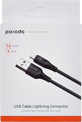 Câble lightning en pvc porodo, 1,2 m, 2,4 a, pd-u12lc-bk - noir
