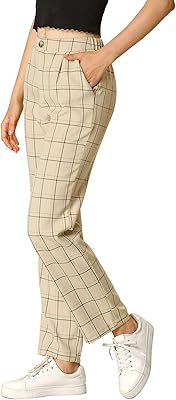 Pantalon à carreaux pour femme avec taille élastique décontracté pour le travail