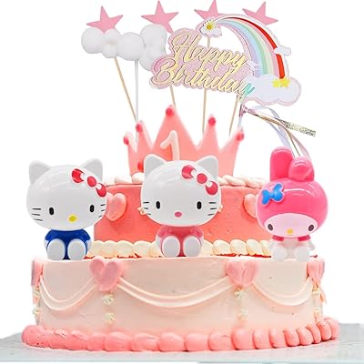 15 pièces gâteau joyeux anniversaire décorations d'anniversaire melotlesie hello kitty roses de ́coration