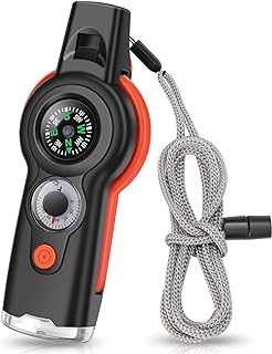 Sifflet de survie d'urgence, outil extérieur multifonction 7 en 1 avec lanière, parfait