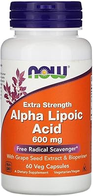 Now foods acide alpha-lipoïque 600 mg, extra fort avec extrait de pépins