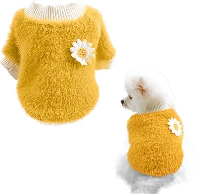 Pull mignon pour chien marguerite jaune, manteau chaud d'hiver pour petits chiots, vêtements