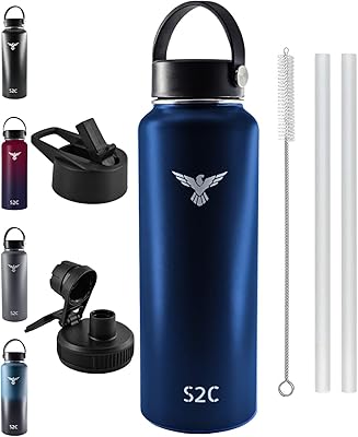 Bouteille d'eau isolée à double paroi en acier inoxydable 18/8 s2c avec paille